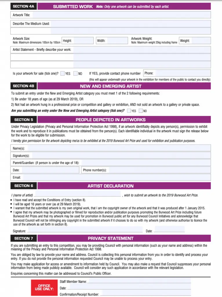 Art Prizes for Emerging Artists That You Can Actually Win! 11 Art Prize Entry form 2