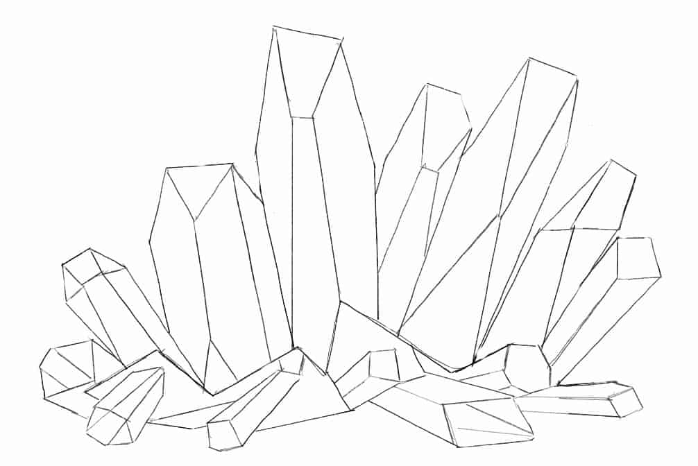 How to draw Crystals really easy in 7 steps 15 Completed basic crystal cluster drawing