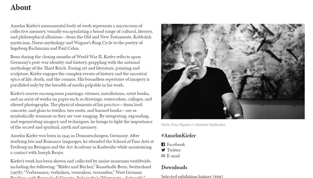 Anselm Kiefer artist biography. Your typical laundry list of accomplishments. Boring.