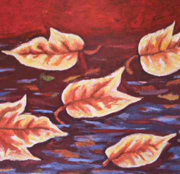 150 Easy Acrylic Painting Ideas for Beginners 161 Floating Leaves - Paint autumn leaves floating on a river.