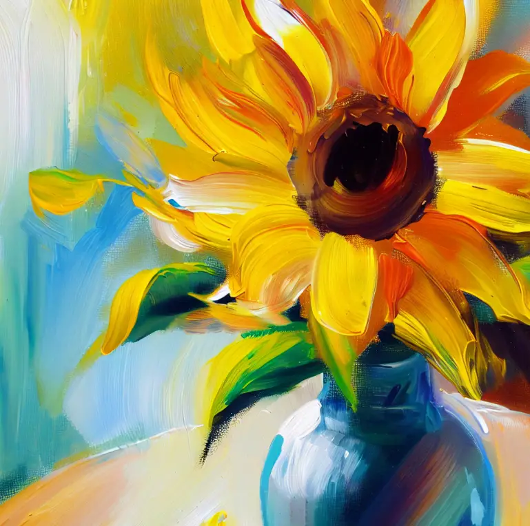 150 Easy Acrylic Painting Ideas for Beginners 285 Sunflower in a Vase - A simple and bright sunflower in a vase.