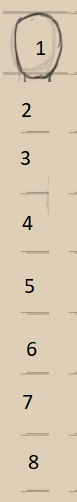 Loomis Mannequin: Best Help to Drawing People 19 Now, we'll divide the head into 8 equal parts. These segments will help keep the mannequin's proportions accurate. They represent the ideal human body's height-to-width ratio. Make sure to keep these divisions evenly spaced.