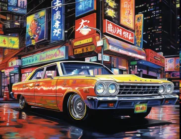 Copic Drawing Ideas: 120 Cool Things To Draw with Markers 5 Modern cars under neon city lights