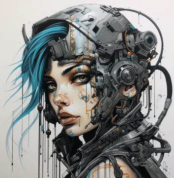 Copic Drawing Ideas: 120 Cool Things To Draw with Markers 37 Summary: A portrait of a rebel with cybernetic implants and piercings.