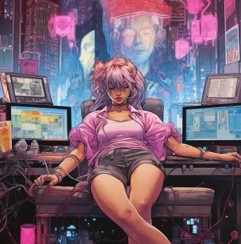 Copic Drawing Ideas: 120 Cool Things To Draw with Markers 39 A character plugged into a device, with vivid dreams visualized around them.