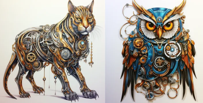Copic Drawing Ideas: 120 Cool Things To Draw with Markers 49 Summary: Animals with mechanical, steampunk elements.