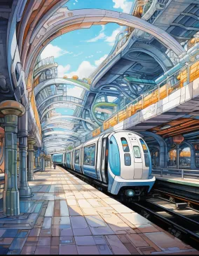 Copic Drawing Ideas: 120 Cool Things To Draw with Markers 29 Summary: A high-tech futuristic train station platform.